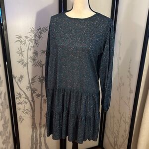 Zara Dark Teal Long-Sleeve Tiered Dress with Subtle Speckle